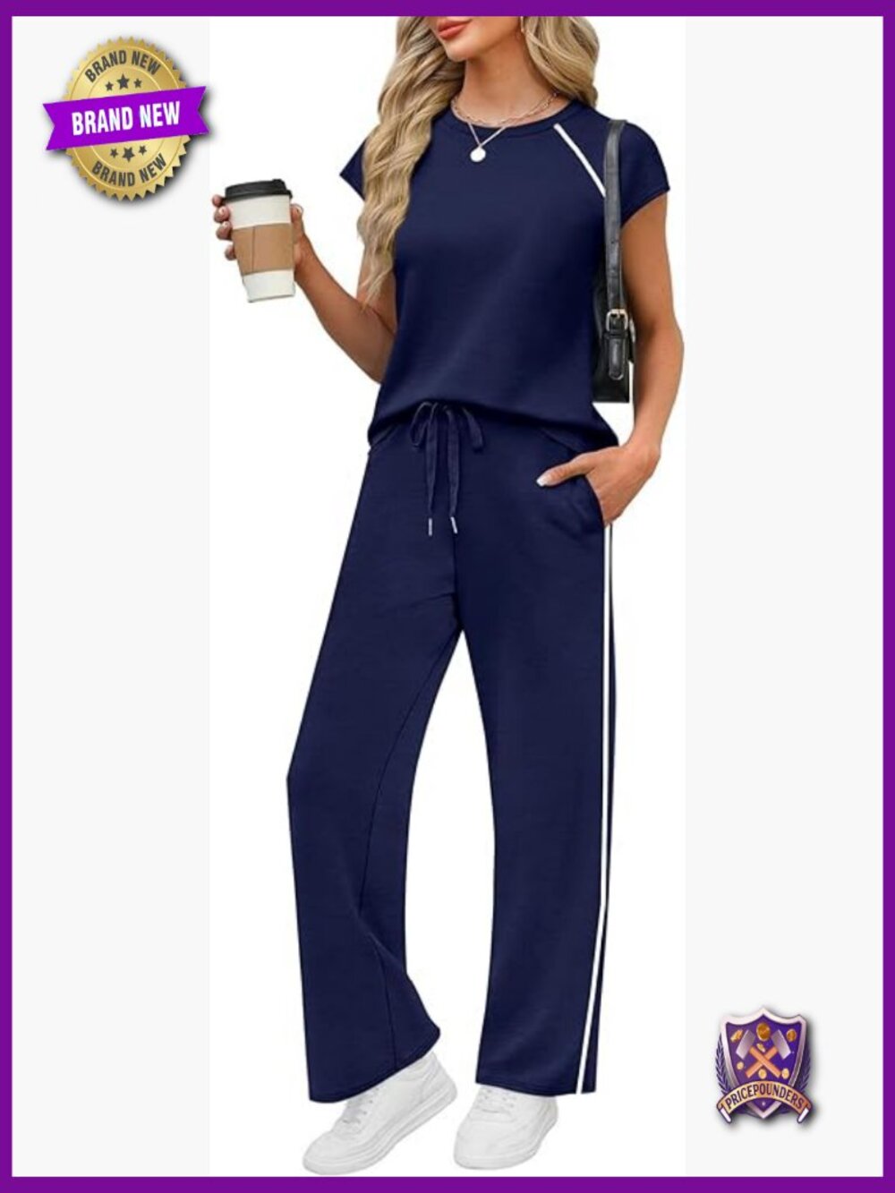 Two Piece Lounge Set Cap Sleeve Top Wide Leg Pants Matching Outfit Women's
